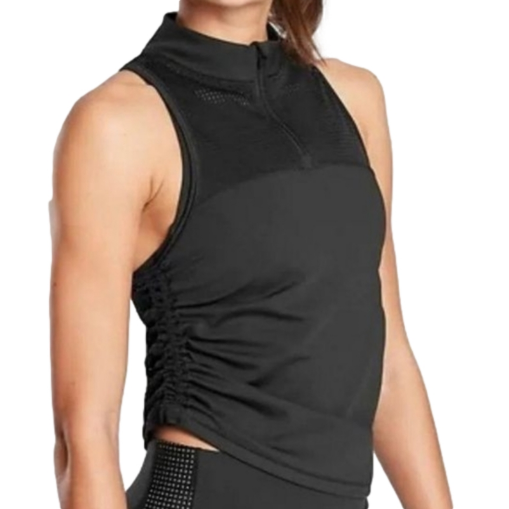Athleta Black Ruched Mesh Racerback Yoga Tank Top Size XS